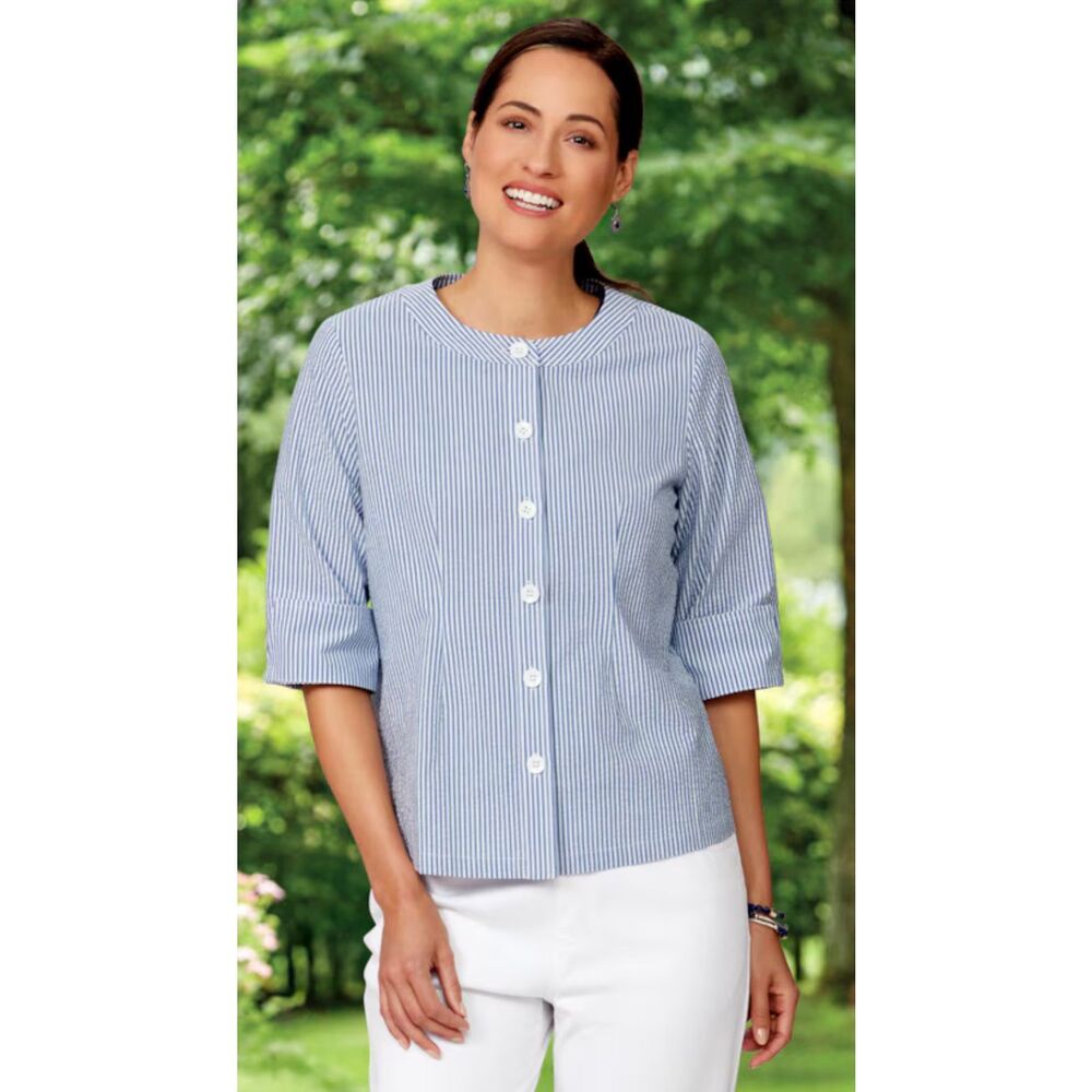 Vermont Country Store Classic Seersucker Jacket Topper Plus 2XL Packable Lightwe